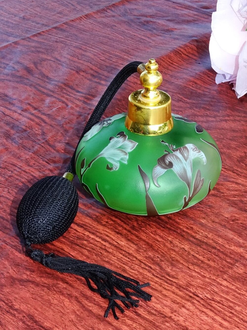 Emile Galle Style Green Floral Perfume Bottle